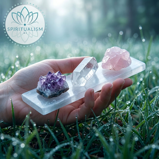 The Inner Light Set | Amethyst, Rose Quartz & Clear Quartz on Selenite Slab | Crystal Gift Set | Stardust Market