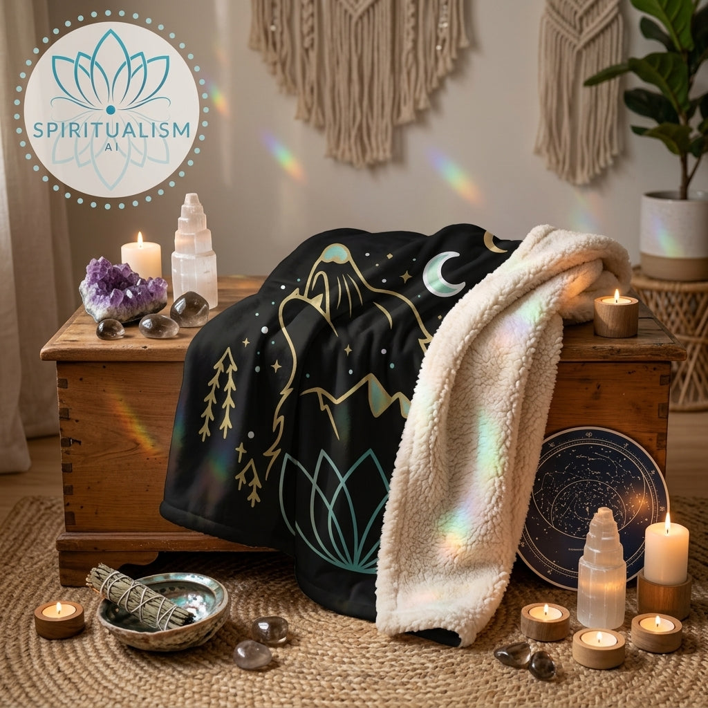 Celestial Wolf Sherpa Blanket | Moon Wolf Cozy Throw | Spiritualism AI