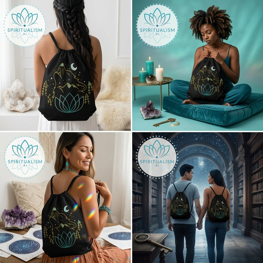 Celestial Wolf Drawstring Bag | Moon Wolf Gym Bag | Spiritualism AI