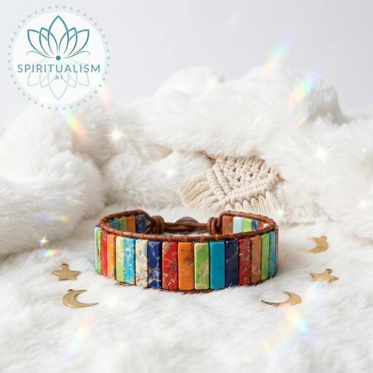 7 Chakra Imperial Jasper Bracelet | Natural Stone Leather Wrap | Spiritual Gift | Stardust Market