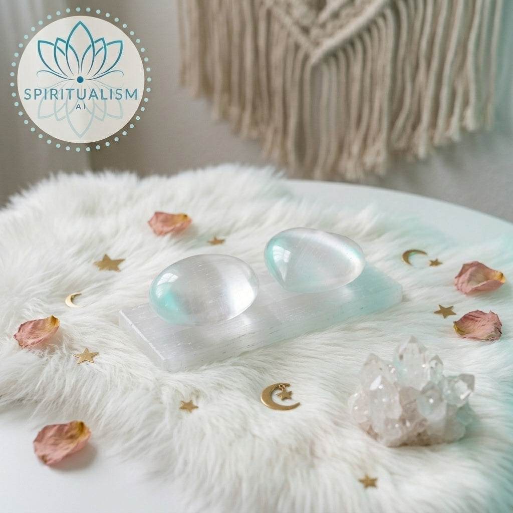 The Pure Heart Set | Selenite Palm Stone, Heart & Clear Quartz Cluster on Selenite Slab | Crystal Gift Set | Stardust Market