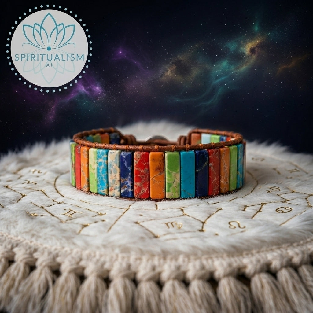 7 Chakra Imperial Jasper Bracelet | Natural Stone Leather Wrap | Spiritual Gift | Stardust Market