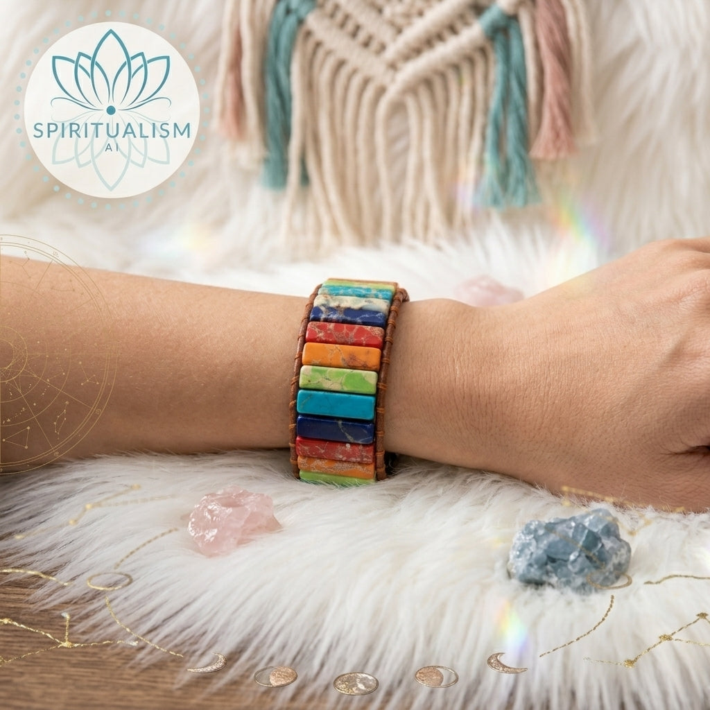 7 Chakra Imperial Jasper Bracelet | Natural Stone Leather Wrap | Spiritual Gift | Stardust Market