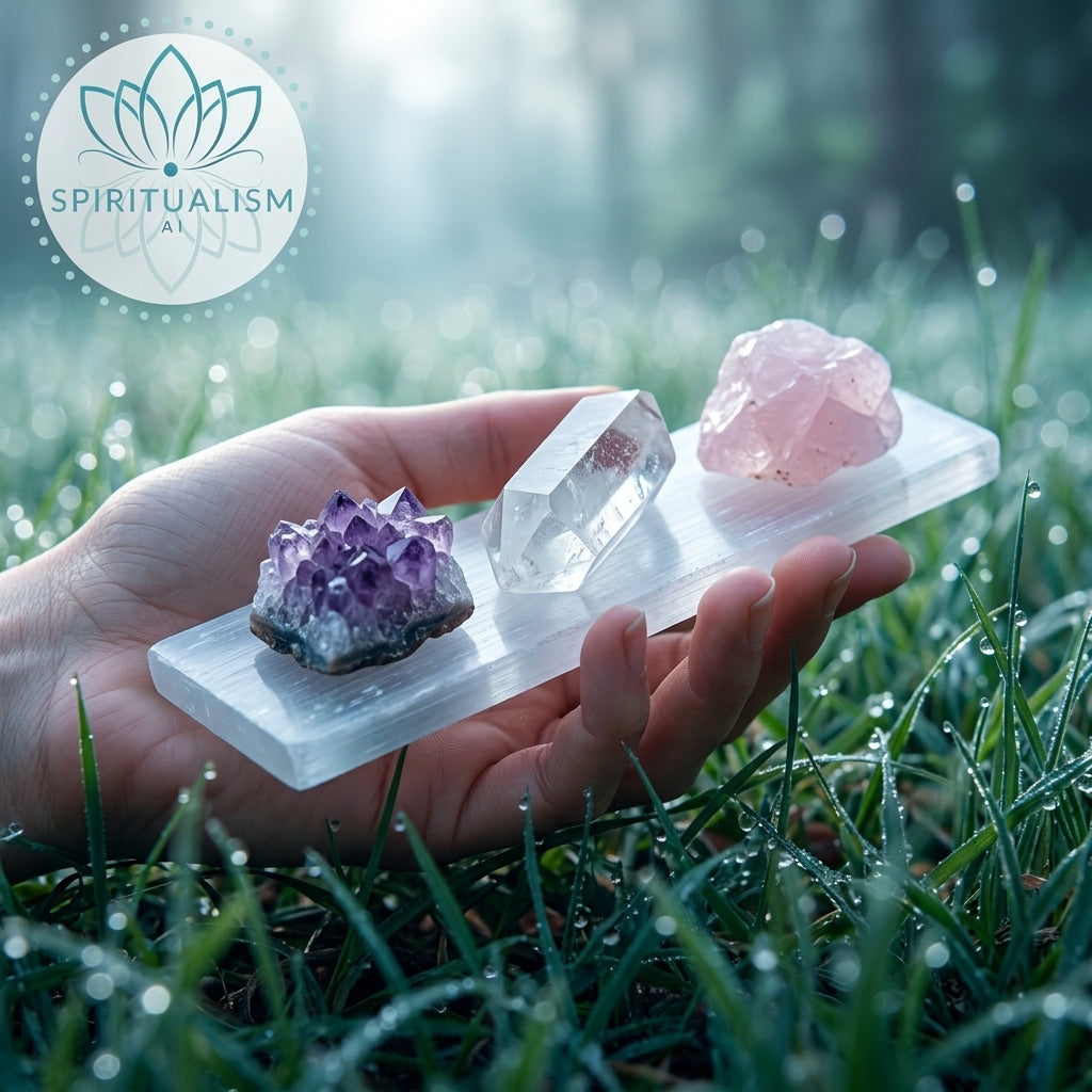 The Inner Light Set | Amethyst, Rose Quartz & Clear Quartz on Selenite Slab | Crystal Gift Set | Stardust Market