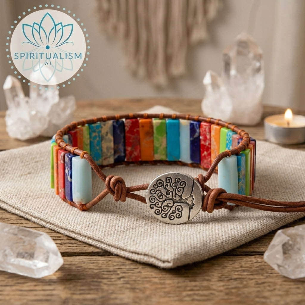 7 Chakra Imperial Jasper Bracelet | Natural Stone Leather Wrap | Spiritual Gift | Stardust Market