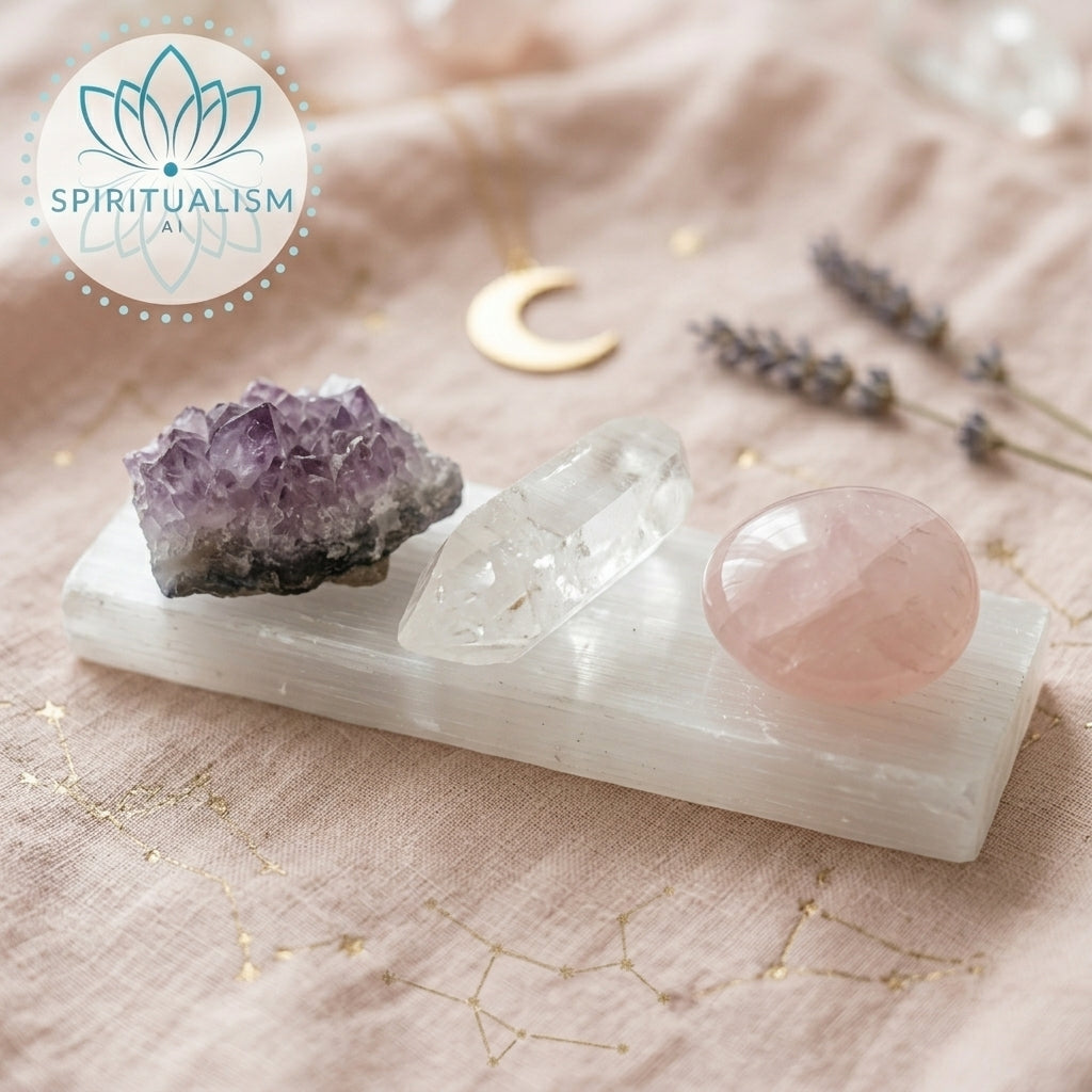 The Foundation Set | Amethyst + Rose Quartz + Clear Quartz + Selenite Slab | Crystal Gift Set | Stardust Market