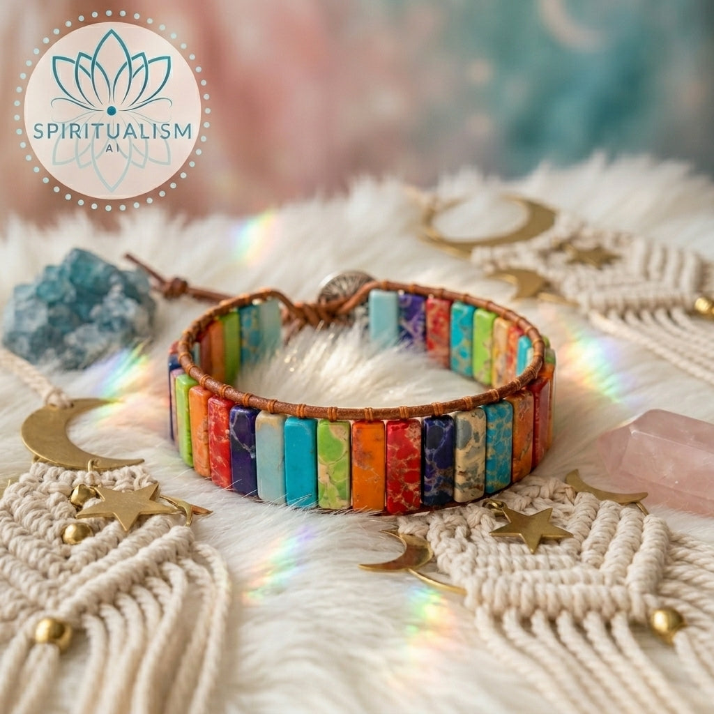 7 Chakra Imperial Jasper Bracelet | Natural Stone Leather Wrap | Spiritual Gift | Stardust Market