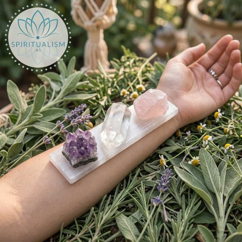 The Inner Light Set | Amethyst, Rose Quartz & Clear Quartz on Selenite Slab | Crystal Gift Set | Stardust Market