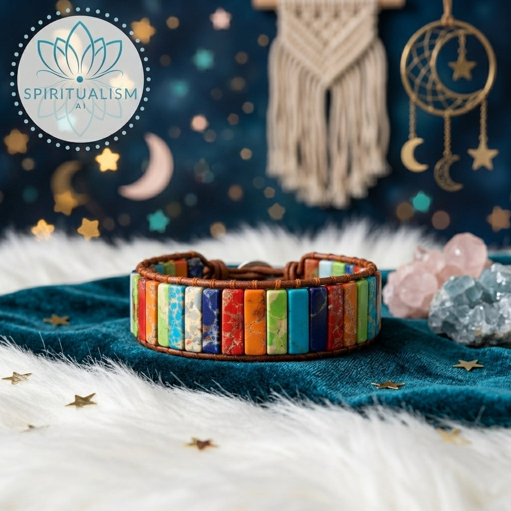 7 Chakra Imperial Jasper Bracelet | Natural Stone Leather Wrap | Spiritual Gift | Stardust Market