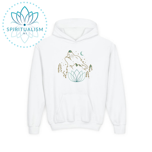 Celestial Wolf Youth Hoodie | Kids Wolf Animal | Spiritualism AI