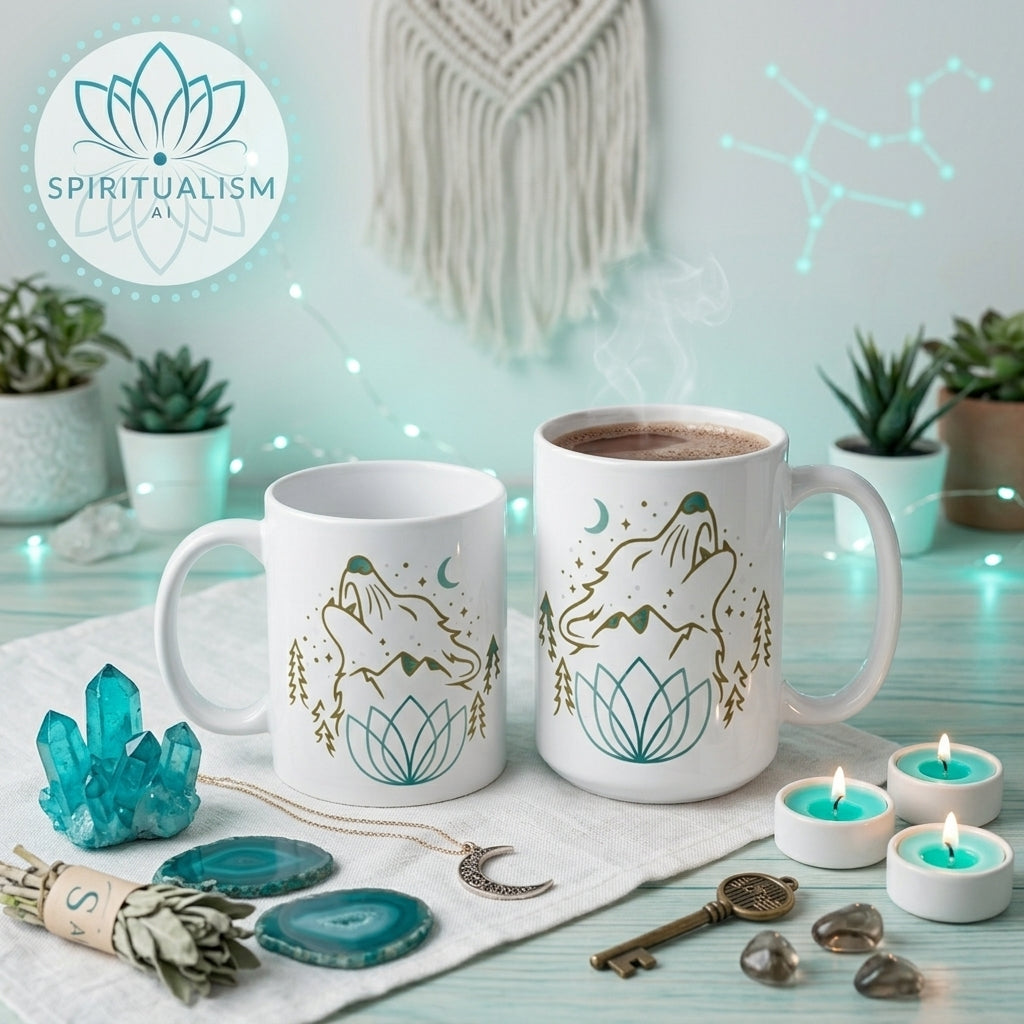 Celestial Wolf White Mug | Wolf Spirit Animal Mug | Spiritualism AI