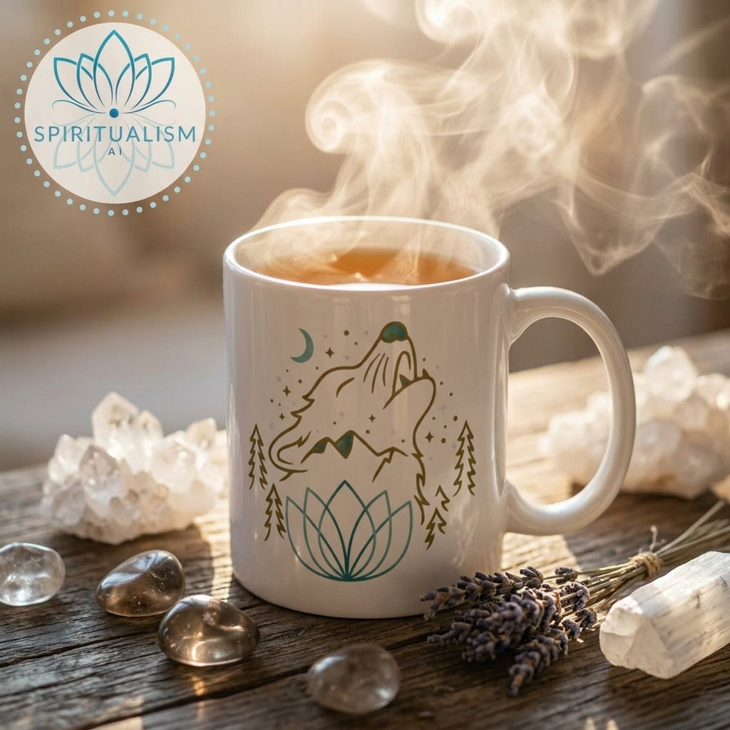 Celestial Wolf White Mug | Wolf Spirit Animal Mug | Spiritualism AI