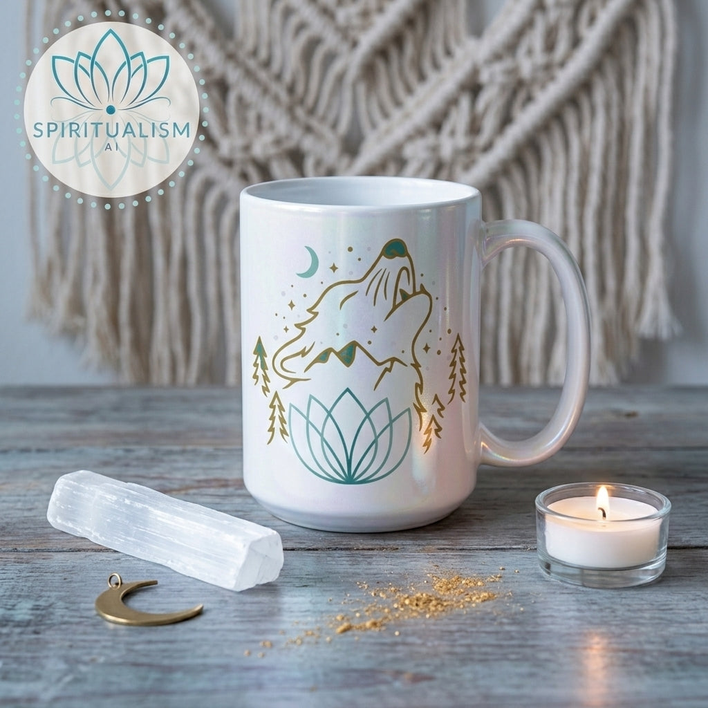 Celestial Wolf White Mug | Wolf Spirit Animal Mug | Spiritualism AI