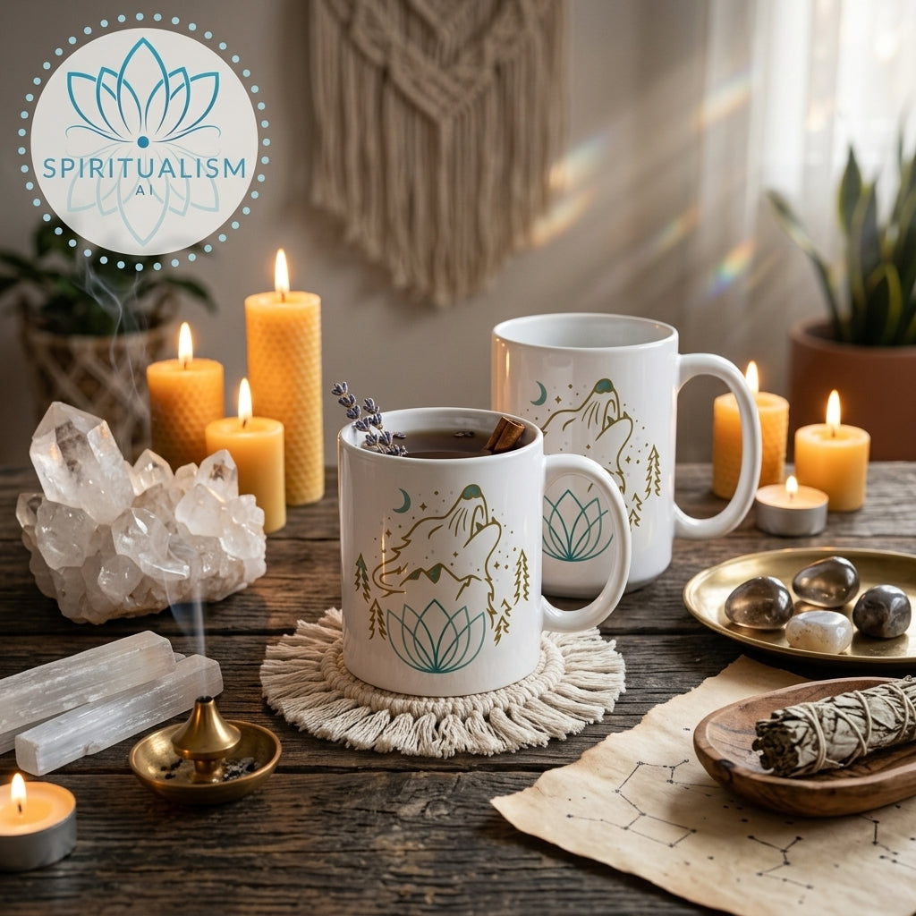 Celestial Wolf White Mug | Wolf Spirit Animal Mug | Spiritualism AI