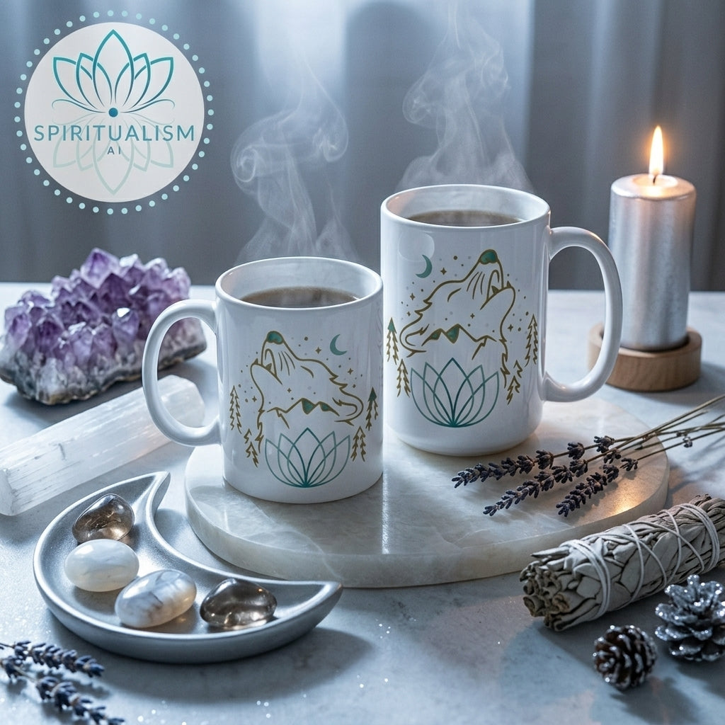 Celestial Wolf White Mug | Wolf Spirit Animal Mug | Spiritualism AI