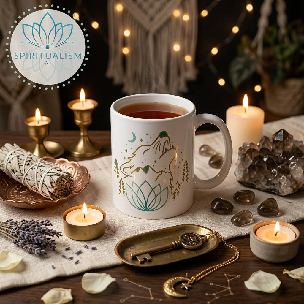 Celestial Wolf White Mug | Wolf Spirit Animal Mug | Spiritualism AI