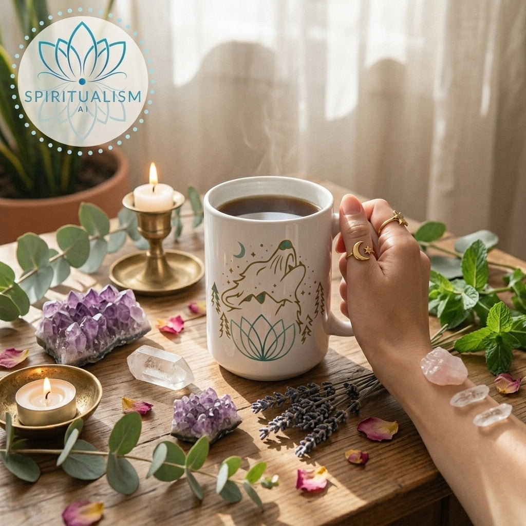 Celestial Wolf White Mug | Wolf Spirit Animal Mug | Spiritualism AI