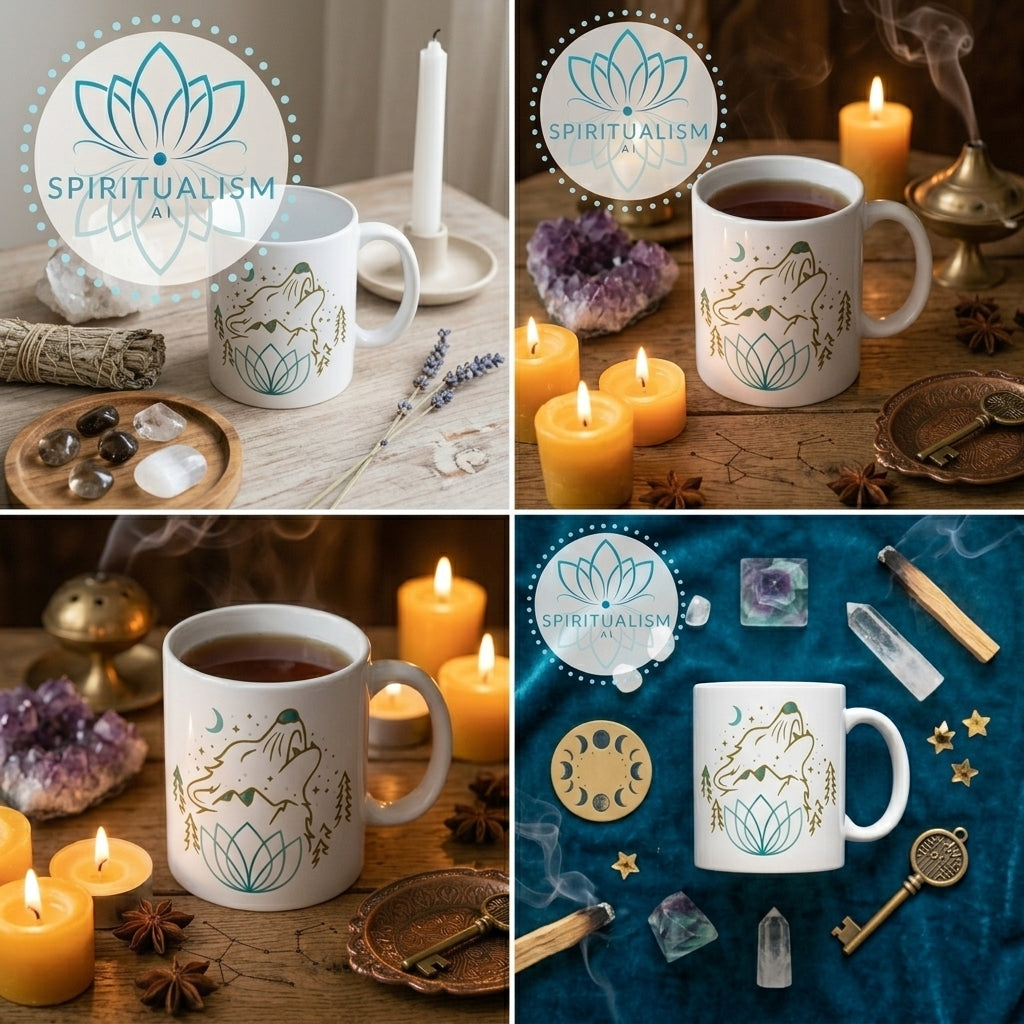 Celestial Wolf White Mug | Wolf Spirit Animal Mug | Spiritualism AI