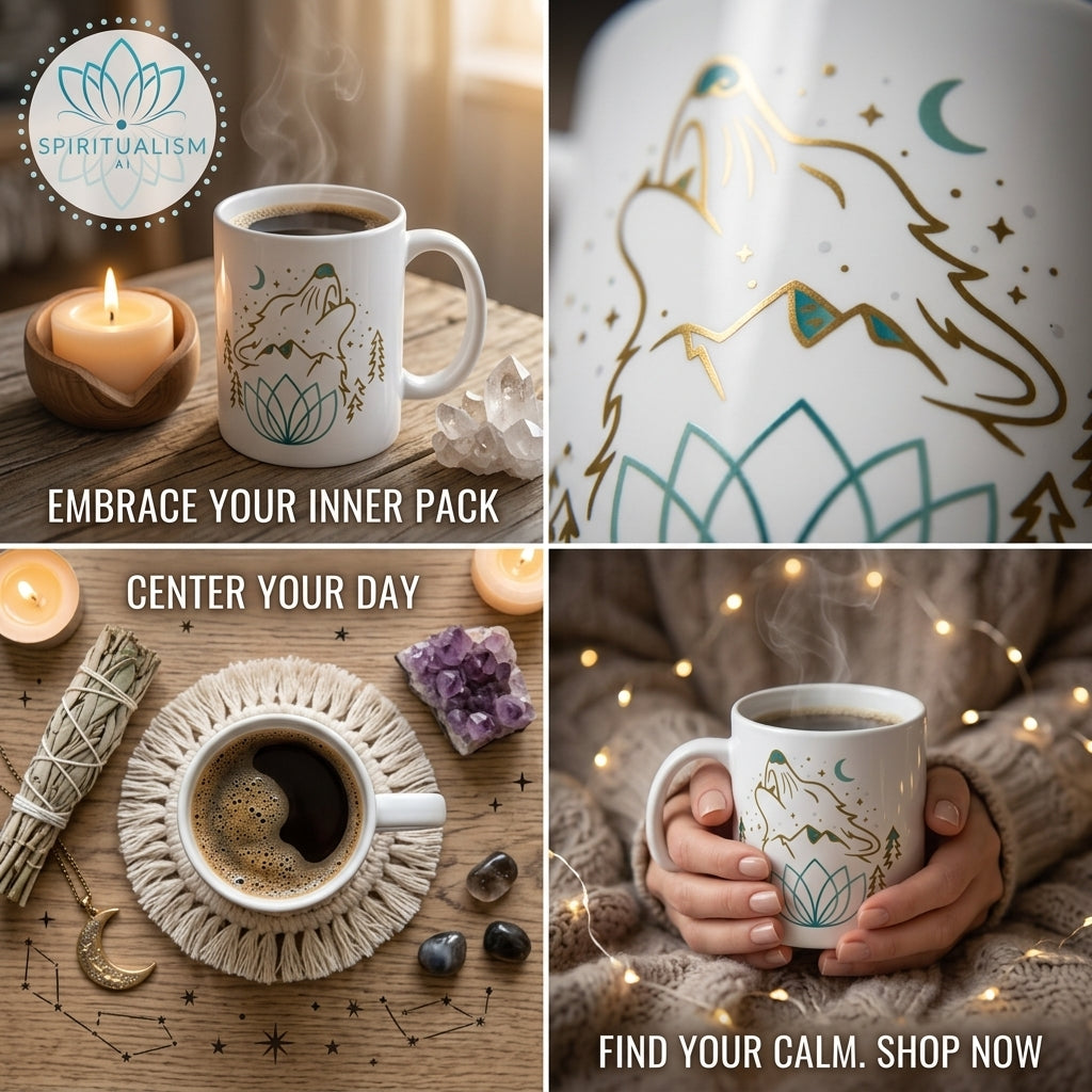 Celestial Wolf White Mug | Wolf Spirit Animal Mug | Spiritualism AI