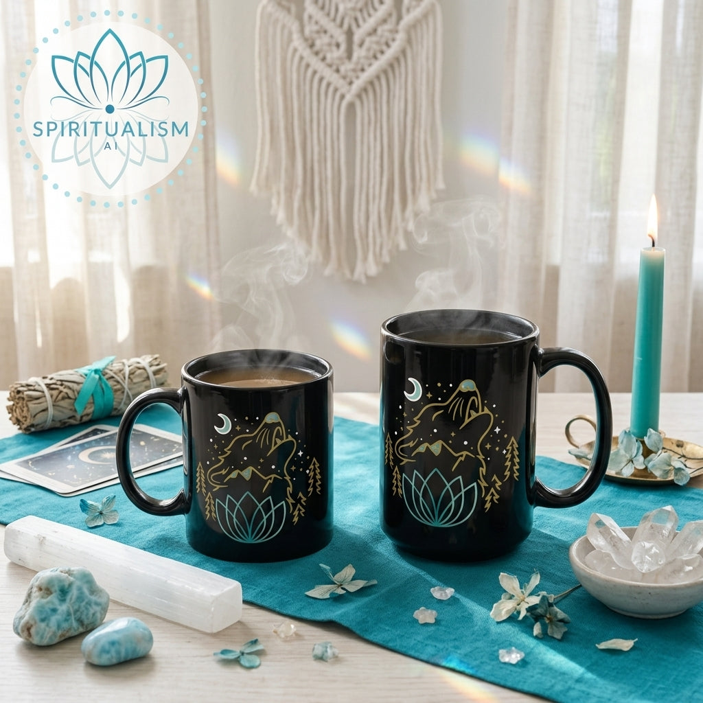 Celestial Wolf Black Mug | Moon Wolf Coffee Mug | Spiritualism AI