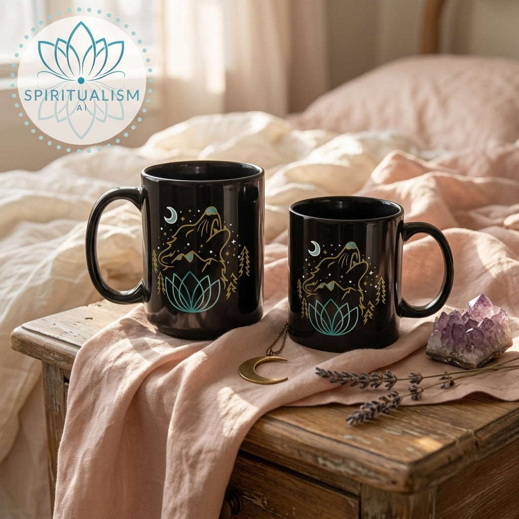 Celestial Wolf Black Mug | Moon Wolf Coffee Mug | Spiritualism AI