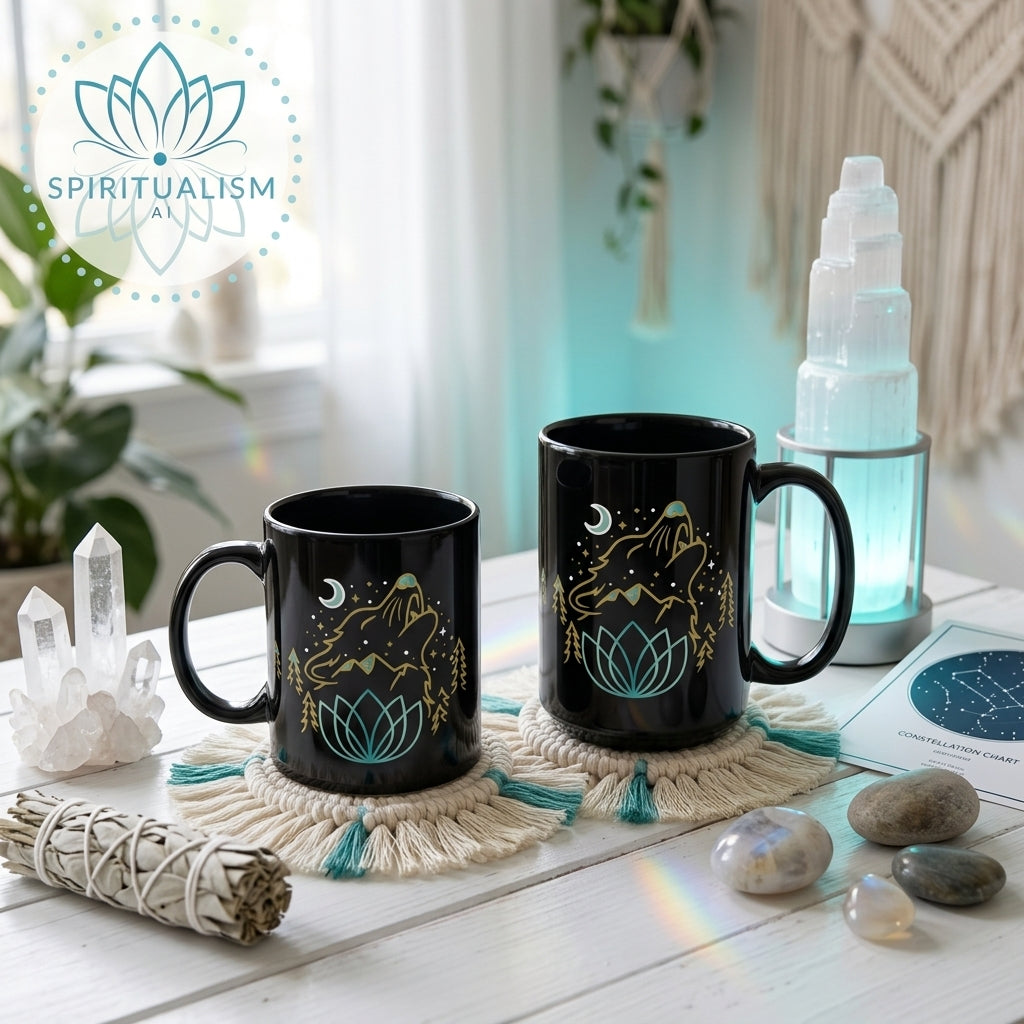 Celestial Wolf Black Mug | Moon Wolf Coffee Mug | Spiritualism AI