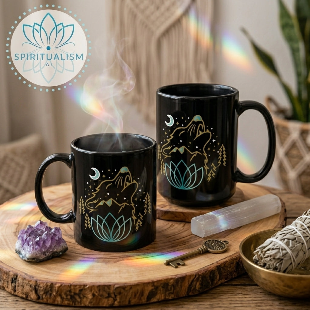 Celestial Wolf Black Mug | Moon Wolf Coffee Mug | Spiritualism AI