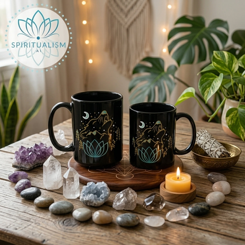 Celestial Wolf Black Mug | Moon Wolf Coffee Mug | Spiritualism AI