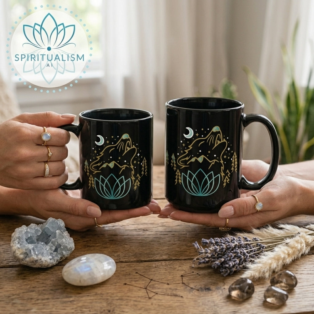 Celestial Wolf Black Mug | Moon Wolf Coffee Mug | Spiritualism AI