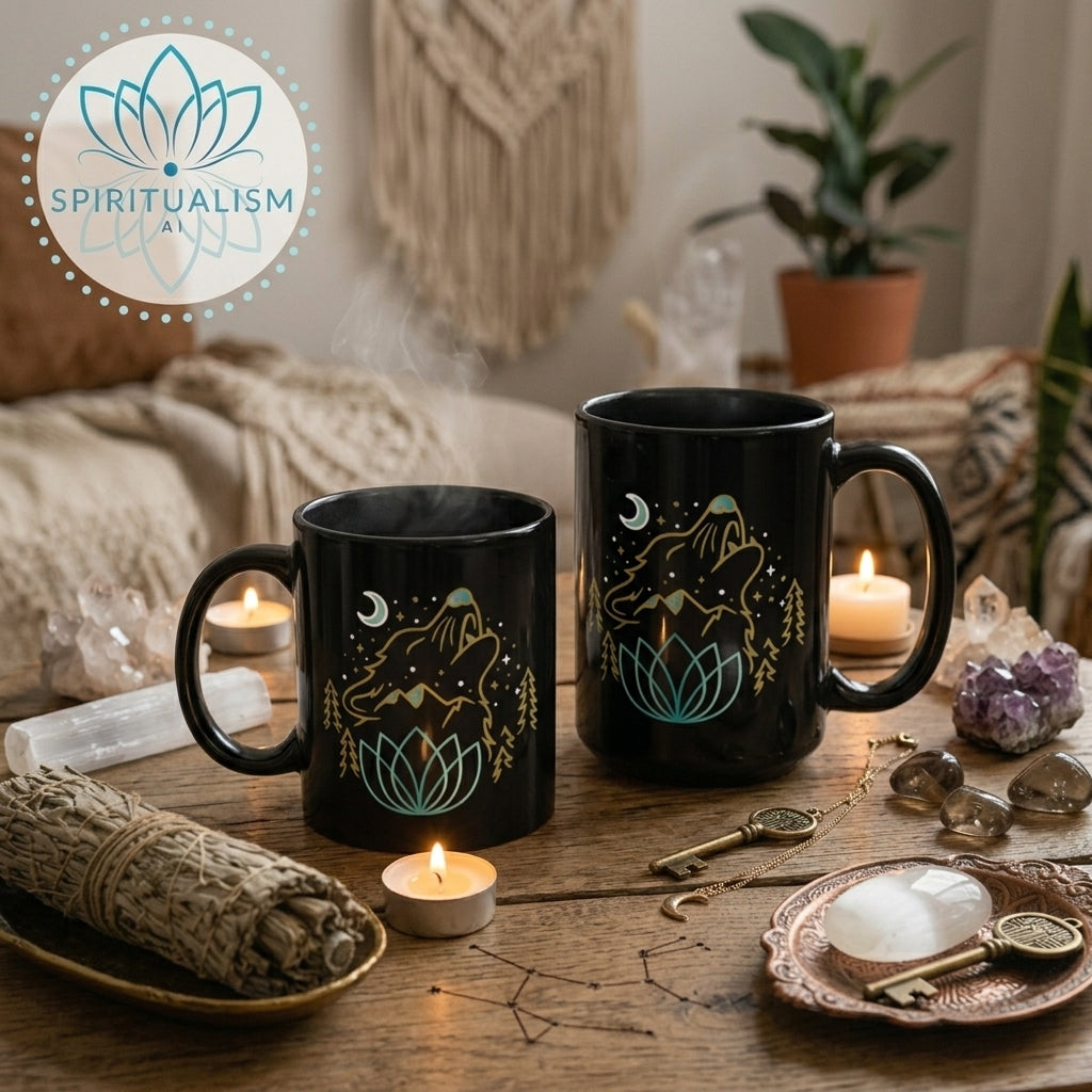 Celestial Wolf Black Mug | Moon Wolf Coffee Mug | Spiritualism AI