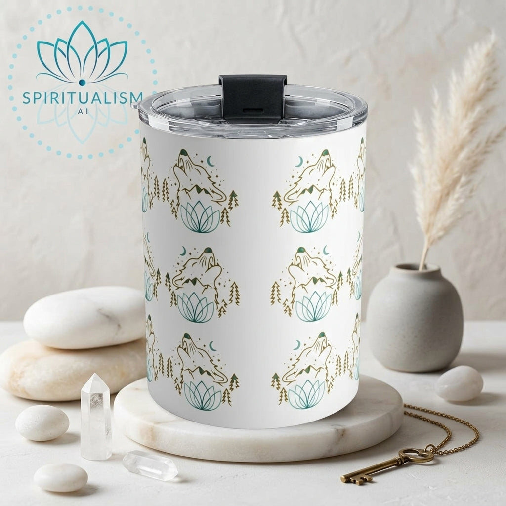 Celestial Wolf White Tumbler | Moon Wolf Cup | Spiritualism AI