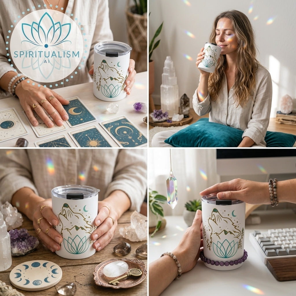 Celestial Wolf White Tumbler | Moon Wolf Cup | Spiritualism AI