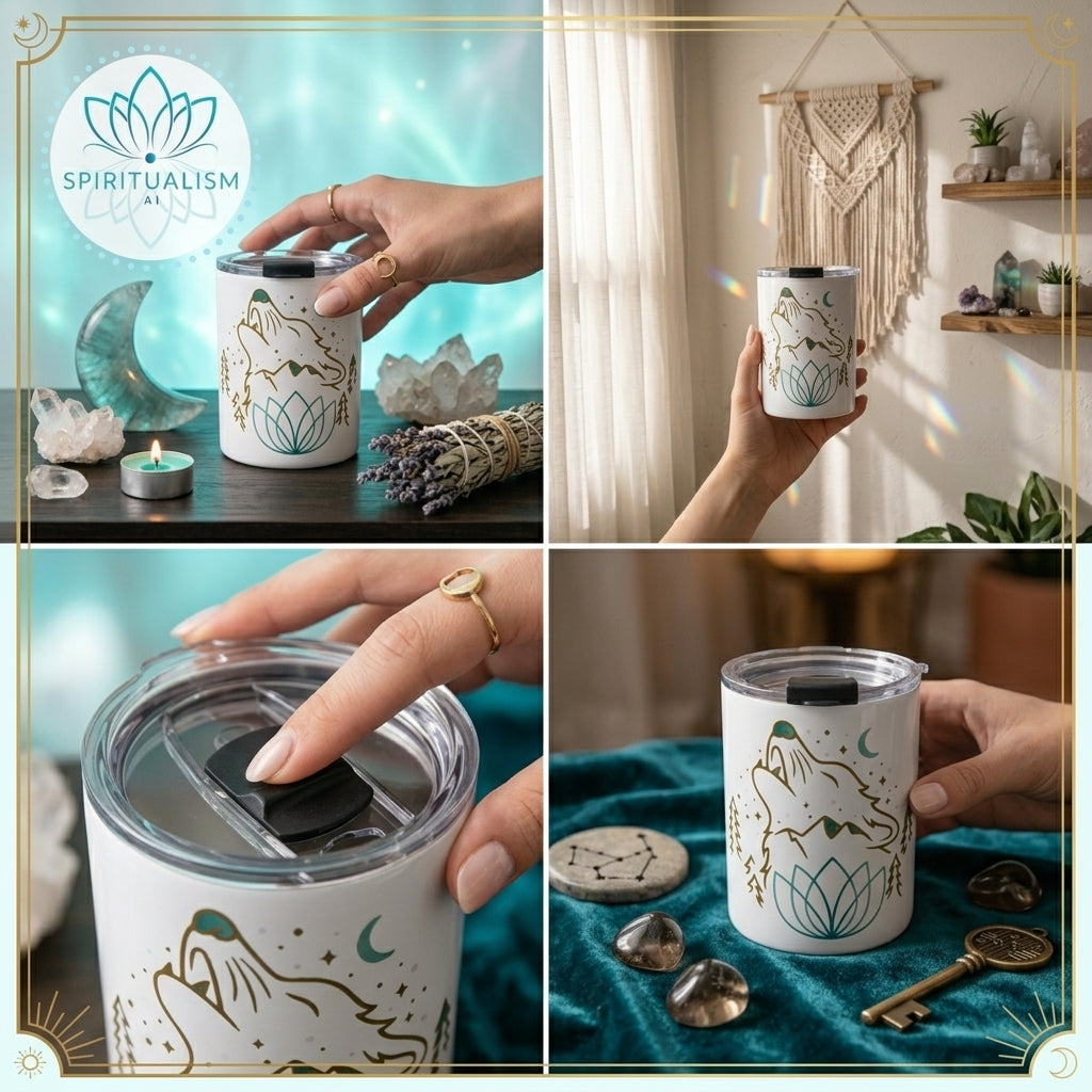 Celestial Wolf White Tumbler | Moon Wolf Cup | Spiritualism AI