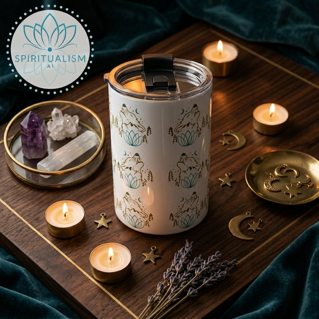 Celestial Wolf White Tumbler | Moon Wolf Cup | Spiritualism AI