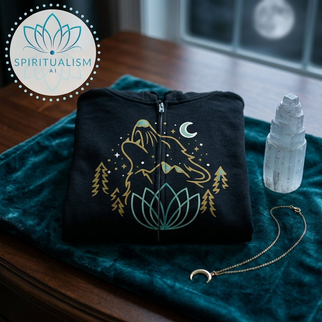 Celestial Wolf Zip Hoodie | Moon Wolf Jacket | Spiritualism AI