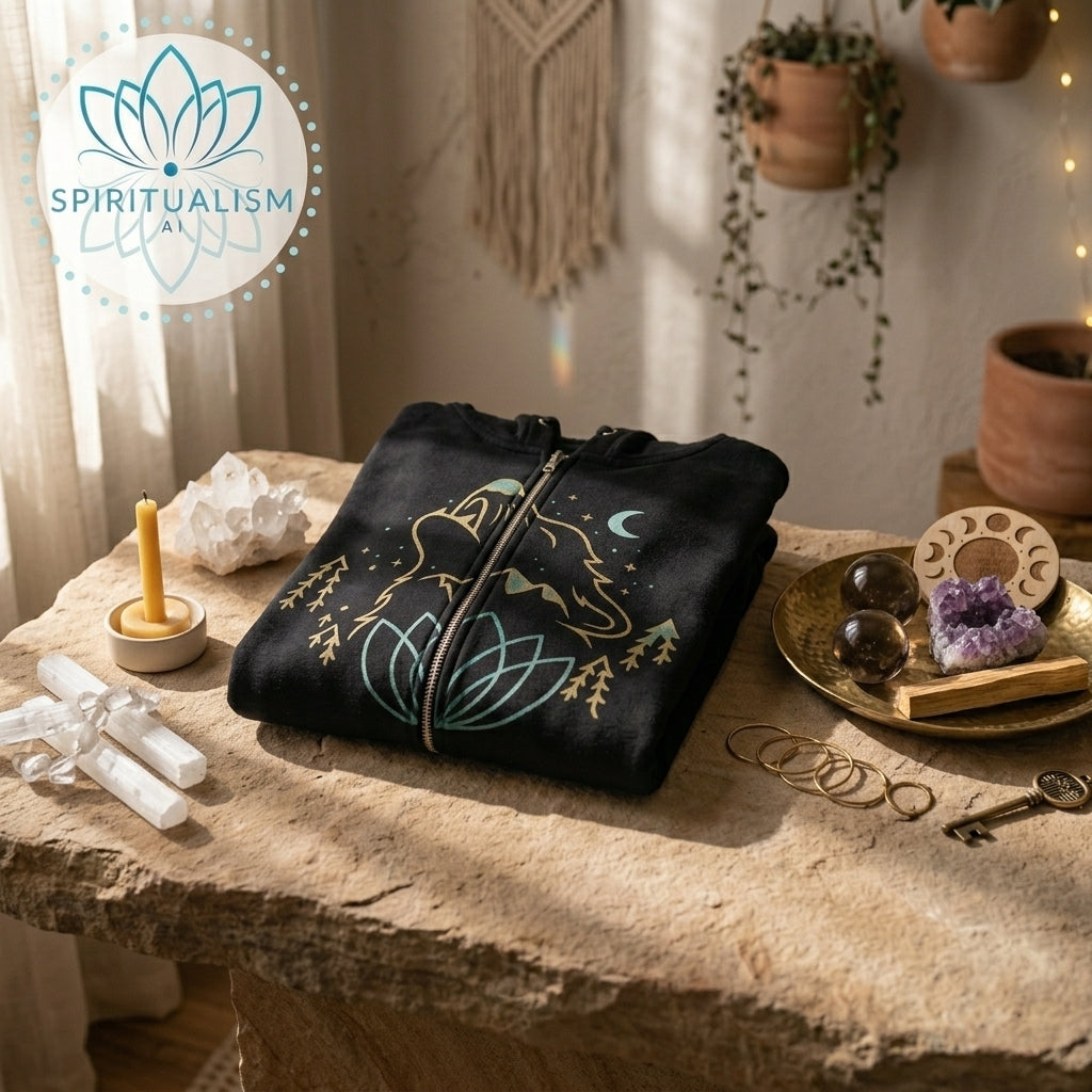 Celestial Wolf Zip Hoodie | Moon Wolf Jacket | Spiritualism AI