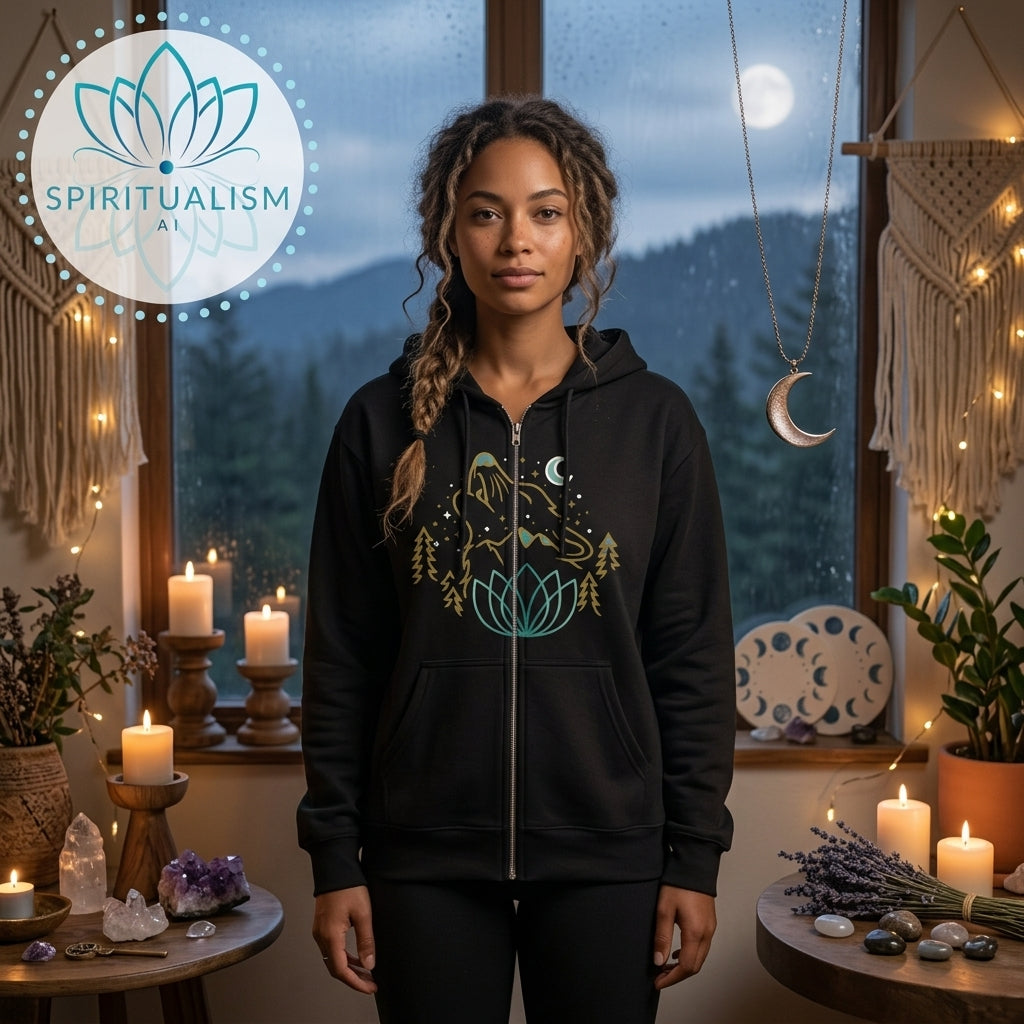 Celestial Wolf Zip Hoodie | Moon Wolf Jacket | Spiritualism AI