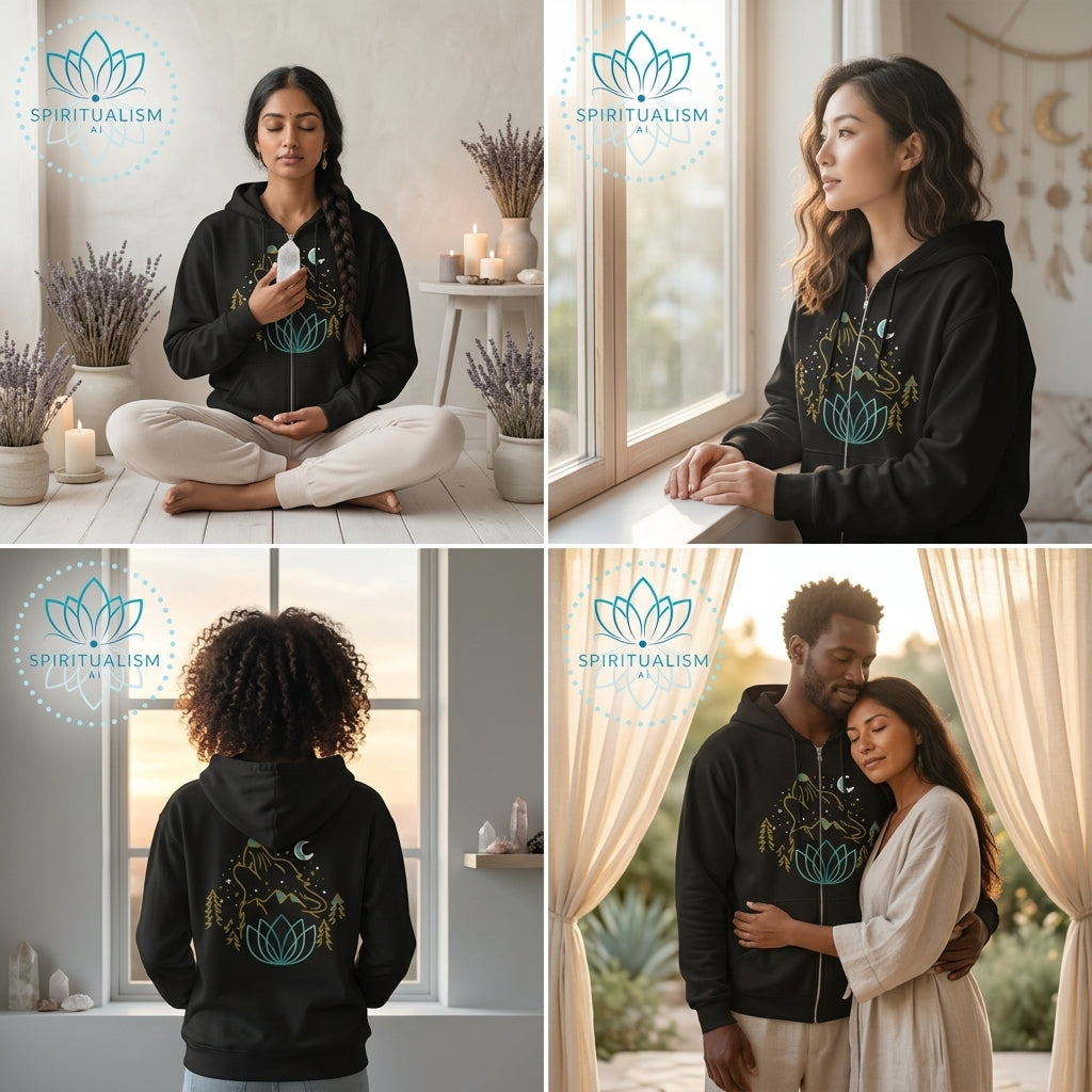 Celestial Wolf Zip Hoodie | Moon Wolf Jacket | Spiritualism AI
