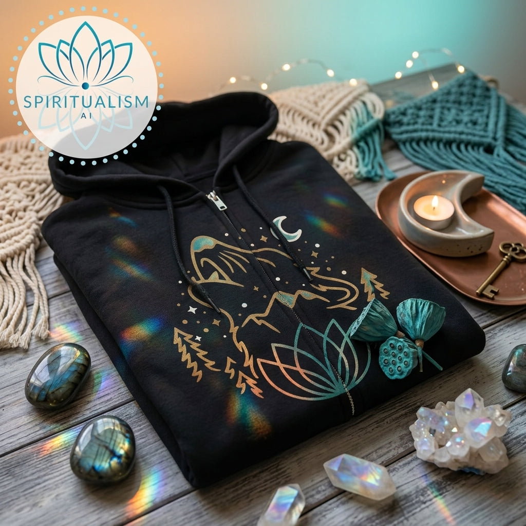 Celestial Wolf Zip Hoodie | Moon Wolf Jacket | Spiritualism AI