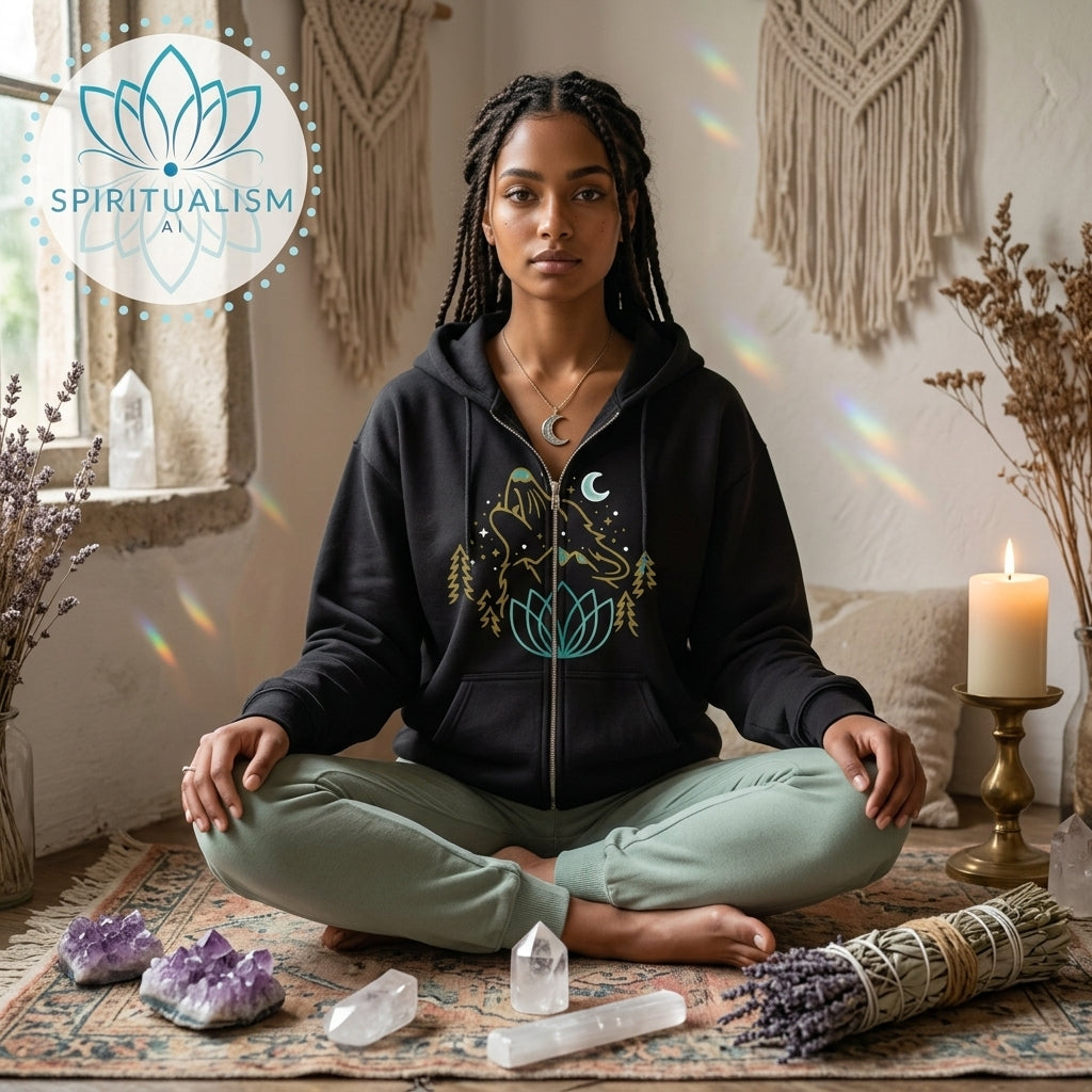 Celestial Wolf Zip Hoodie | Moon Wolf Jacket | Spiritualism AI