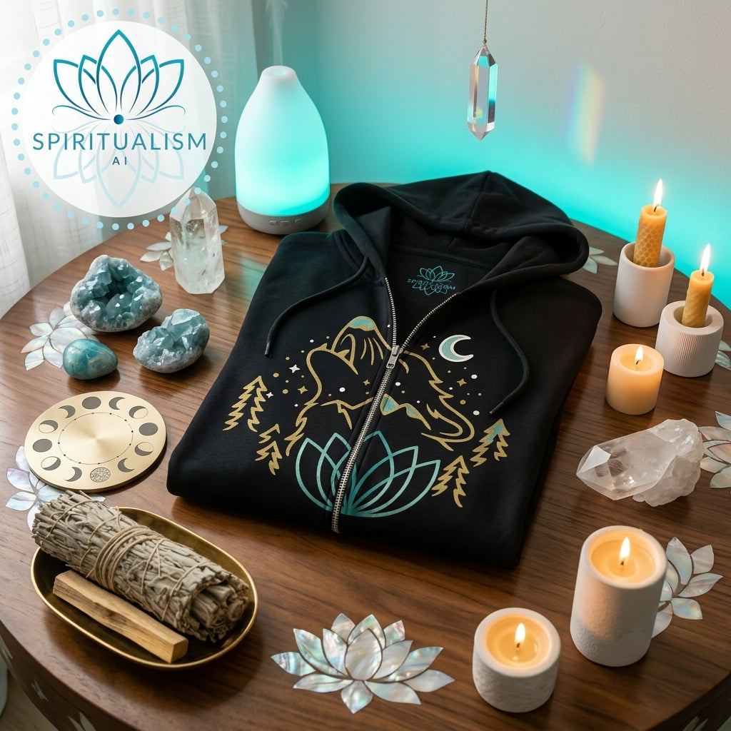 Celestial Wolf Zip Hoodie | Moon Wolf Jacket | Spiritualism AI