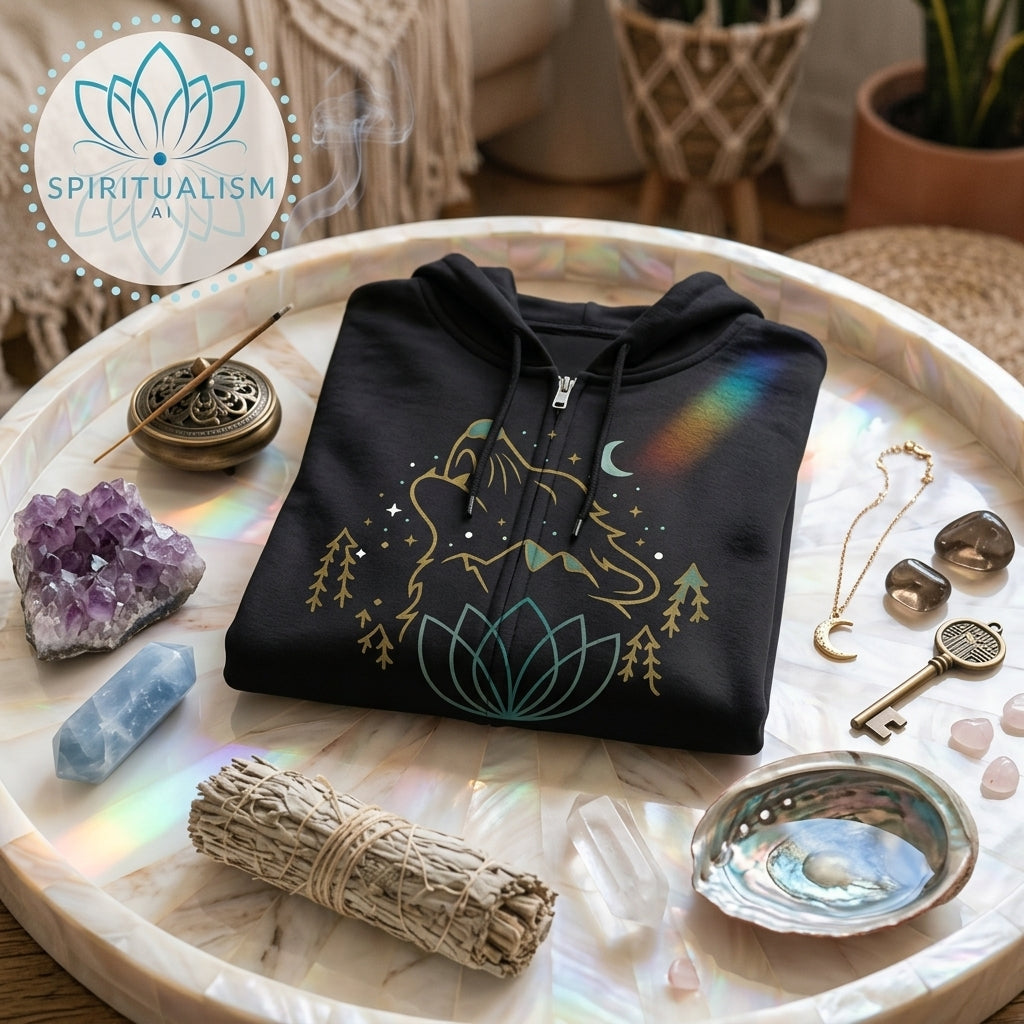 Celestial Wolf Zip Hoodie | Moon Wolf Jacket | Spiritualism AI