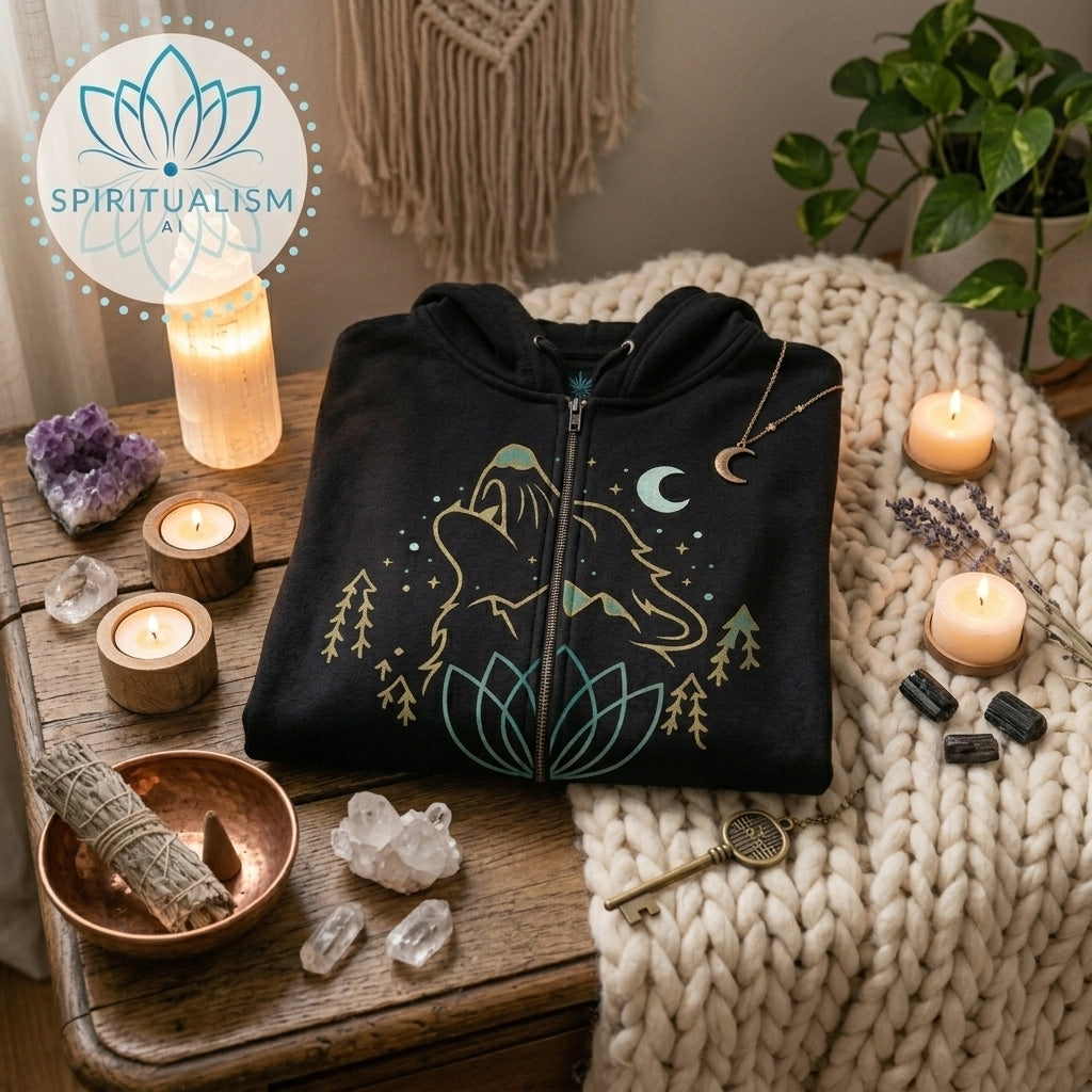 Celestial Wolf Zip Hoodie | Moon Wolf Jacket | Spiritualism AI