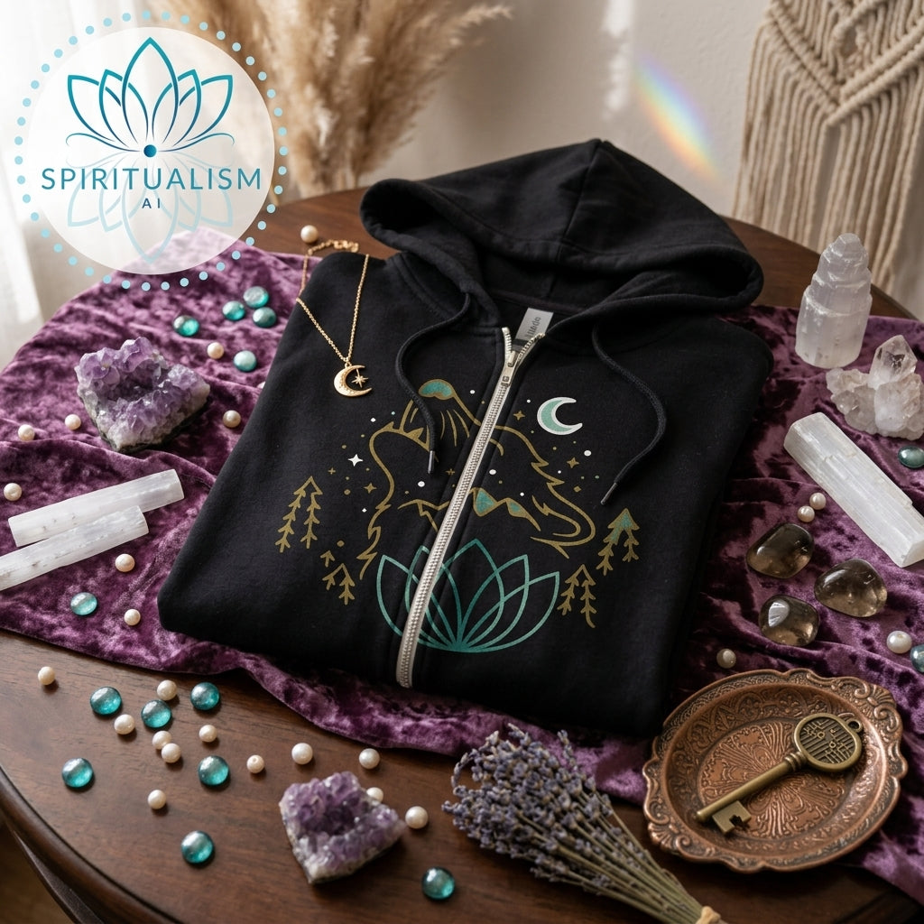 Celestial Wolf Zip Hoodie | Moon Wolf Jacket | Spiritualism AI