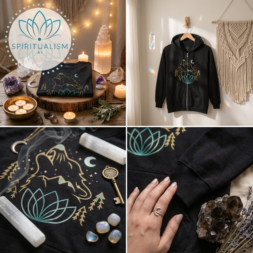 Celestial Wolf Zip Hoodie | Moon Wolf Jacket | Spiritualism AI