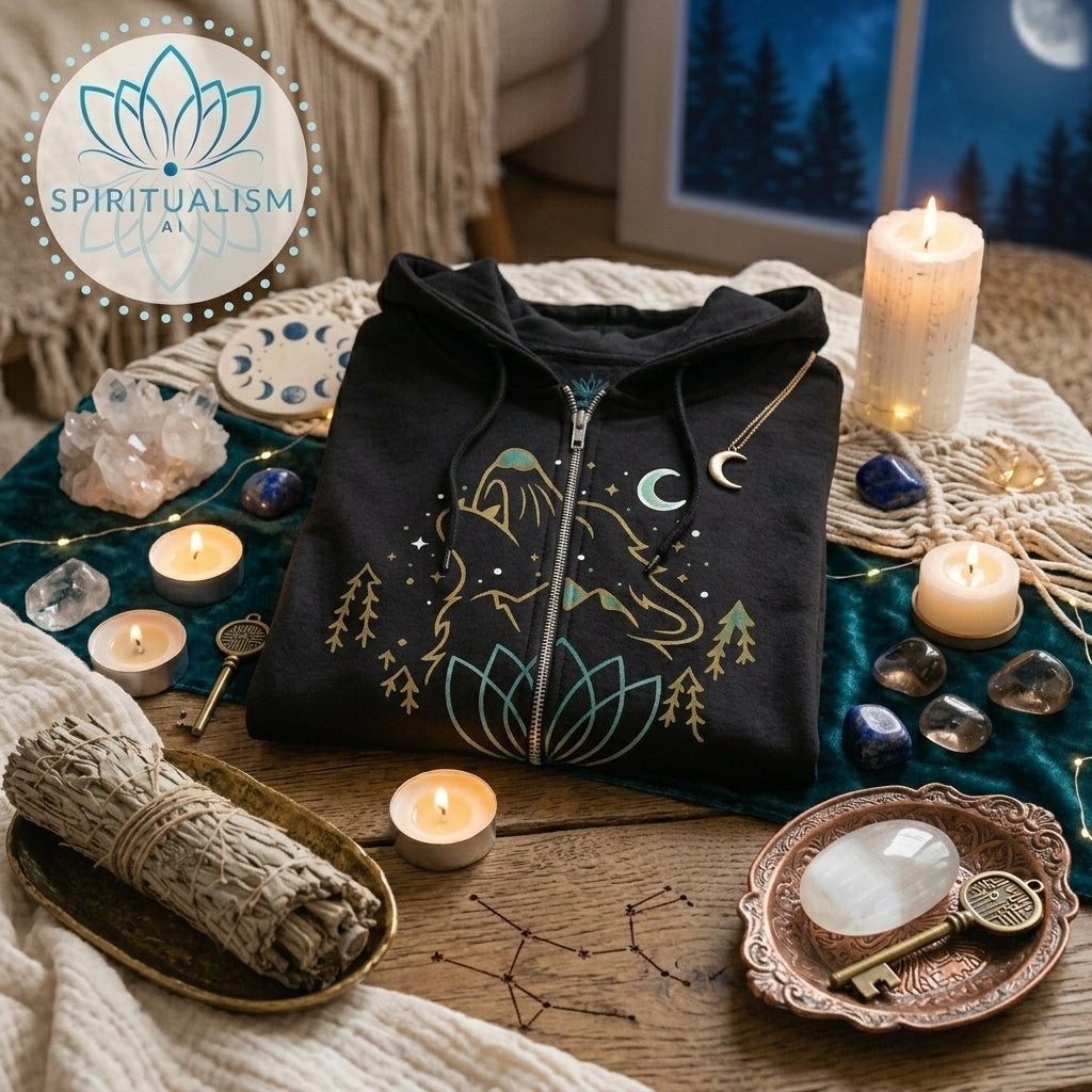 Celestial Wolf Zip Hoodie | Moon Wolf Jacket | Spiritualism AI