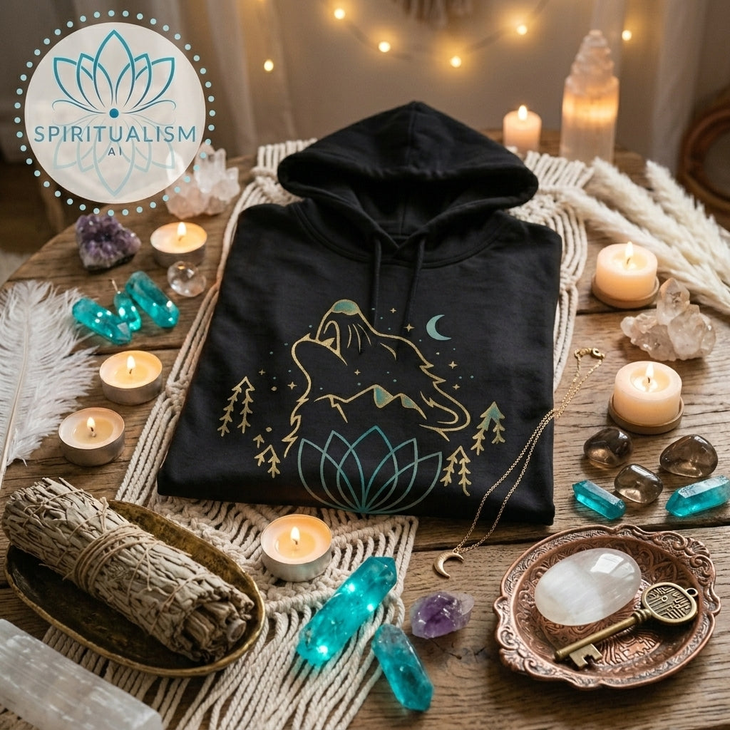 Celestial Wolf Zip Hoodie | Moon Wolf Jacket | Spiritualism AI