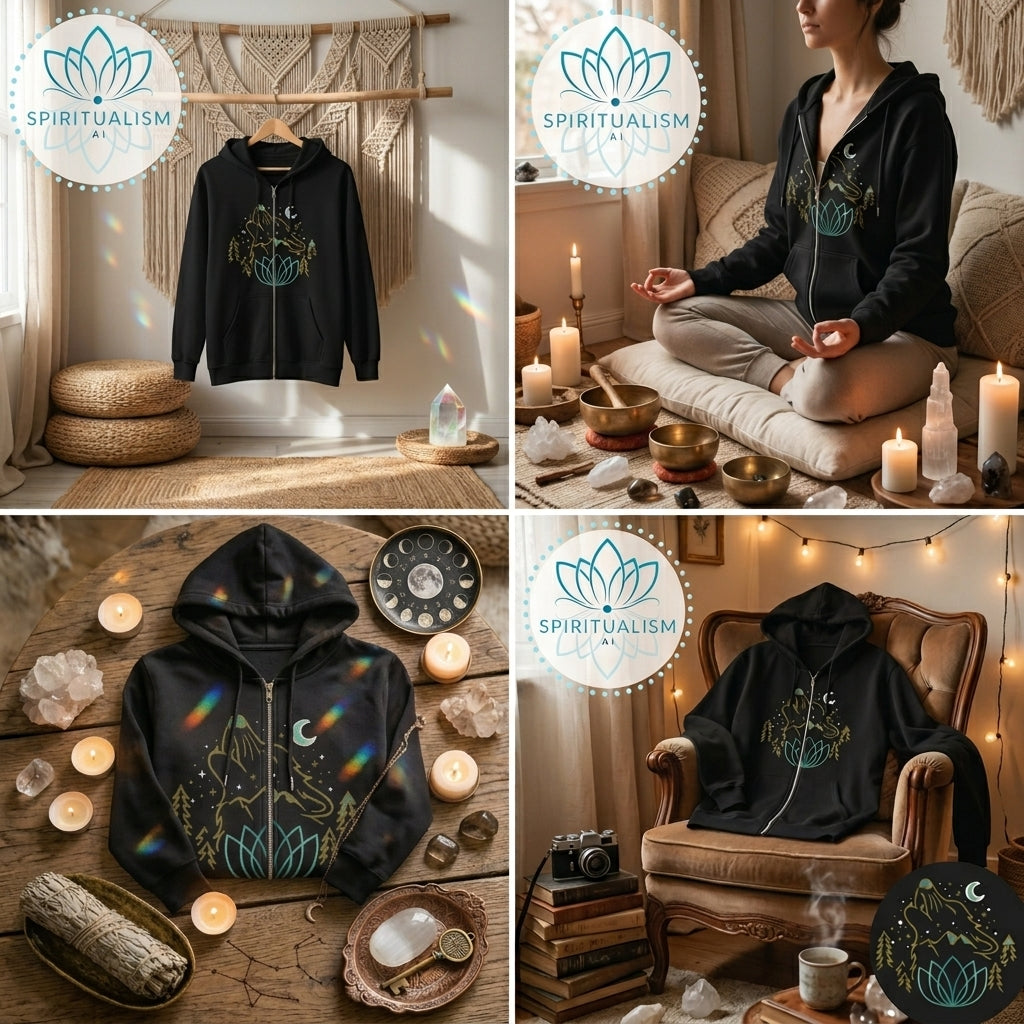 Celestial Wolf Zip Hoodie | Moon Wolf Jacket | Spiritualism AI