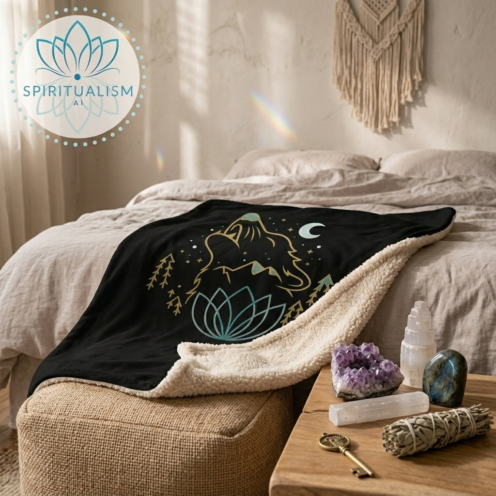 Celestial Wolf Sherpa Blanket | Moon Wolf Cozy Throw | Spiritualism AI