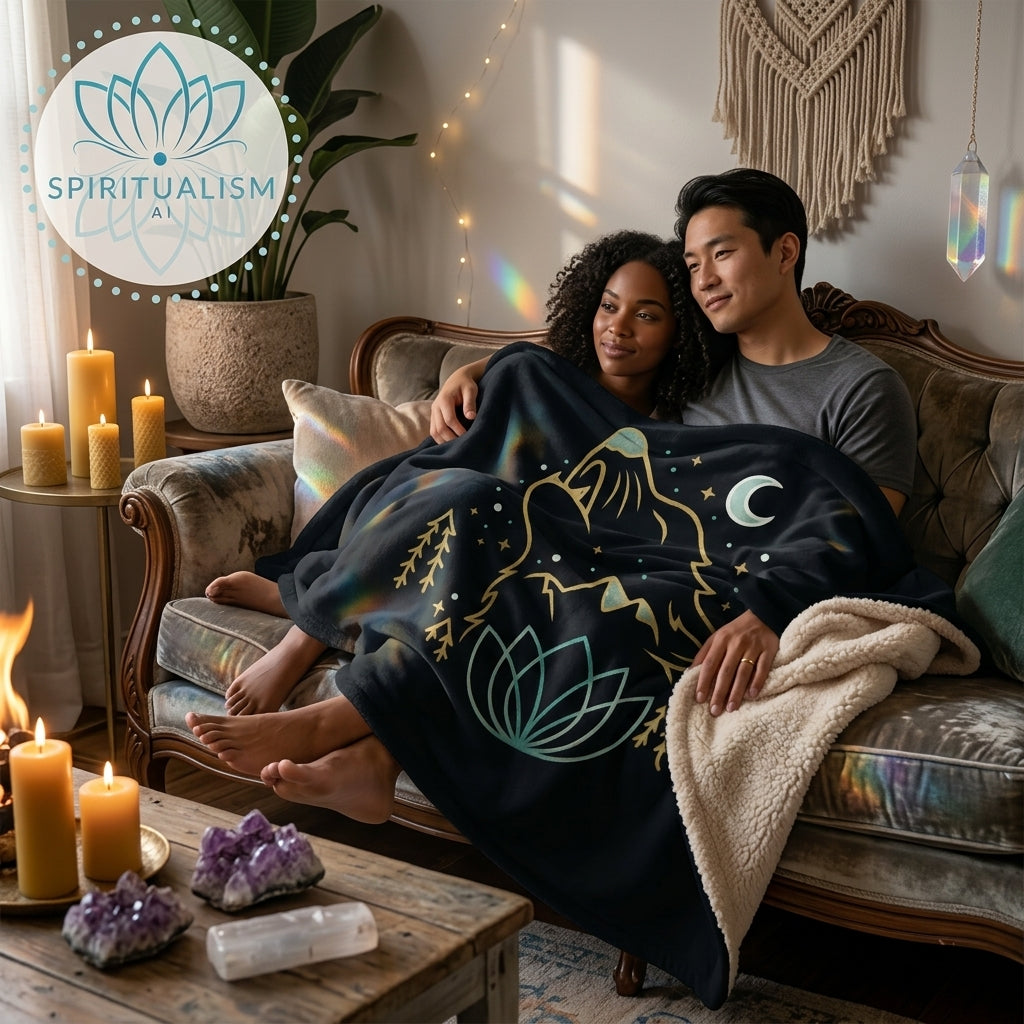 Celestial Wolf Sherpa Blanket | Moon Wolf Cozy Throw | Spiritualism AI